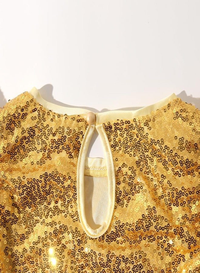 Noomelfish Girls Short Sleeve Sequin Shirts Party Glitter Sparkly Tops Blouse, Gold, Size 7-8 Years - Image 4